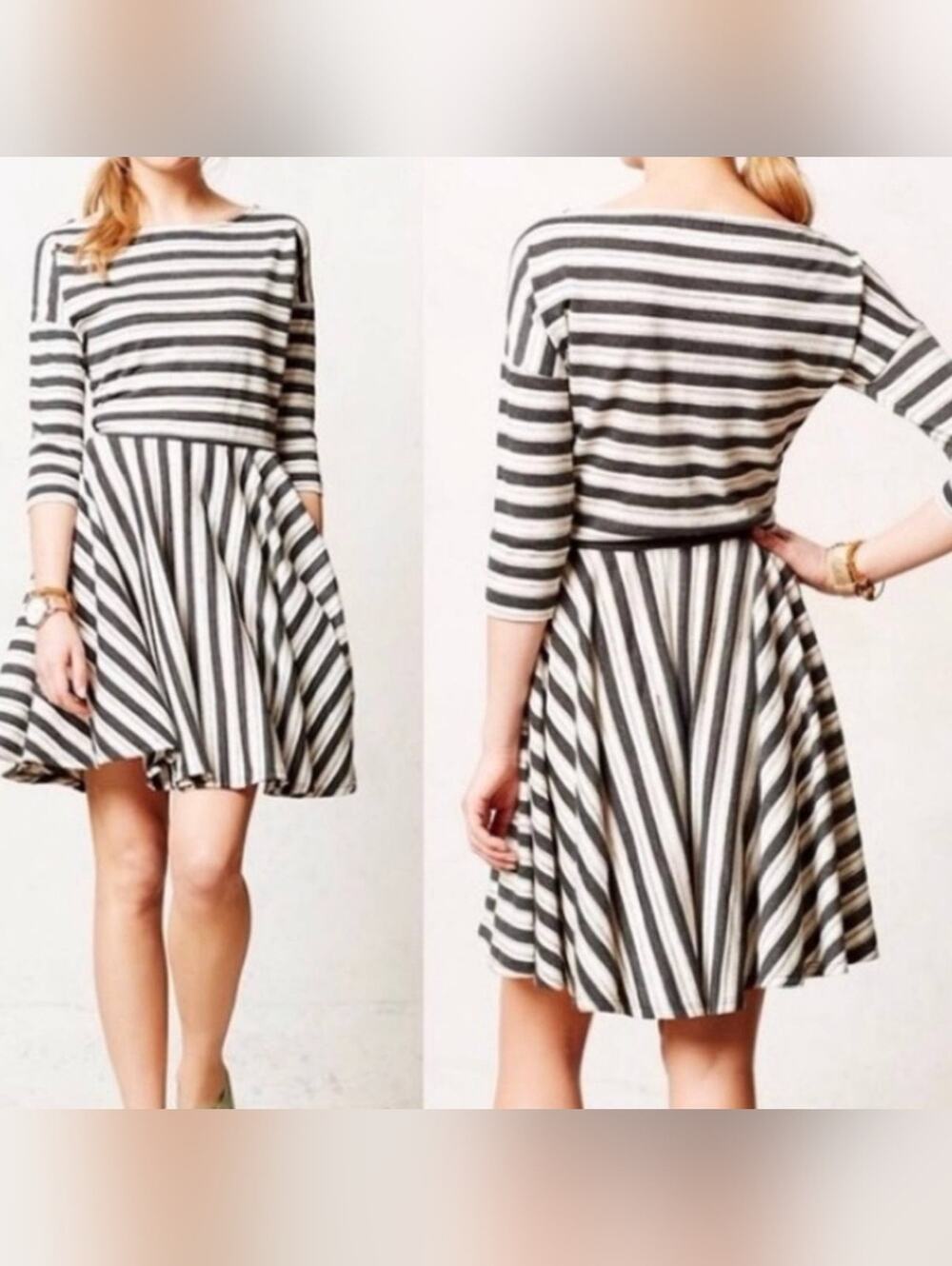 Anthropologie Puella Striped Dark Grey and White Dress